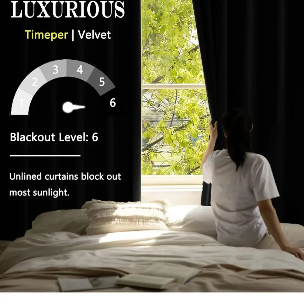 Luxury Black Velvet Blackout Curtains 84